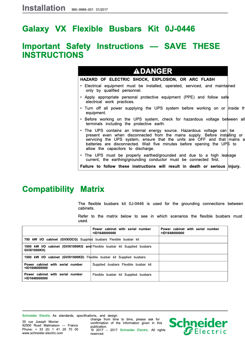 Page 1 de la notice Manuel utilisateur Schneider Galaxy VX