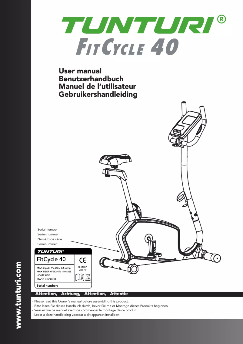 Page n°1 - Manuel utilisateur Tunturi FitCycle 40