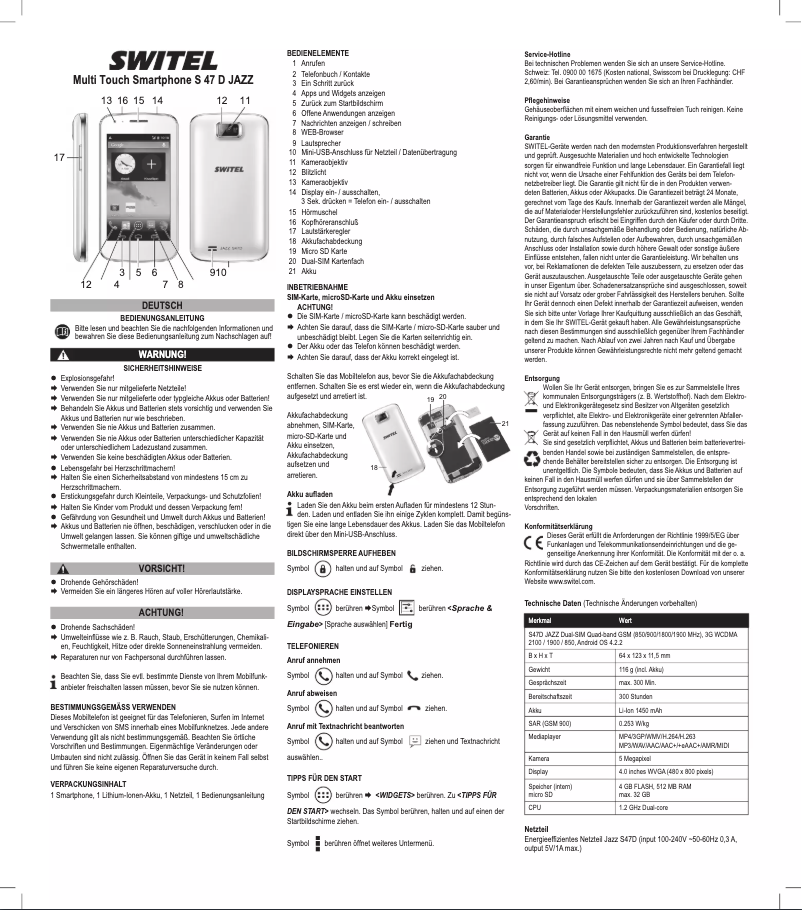 Page 1 de la notice Manuel utilisateur Switel S47D Jazz