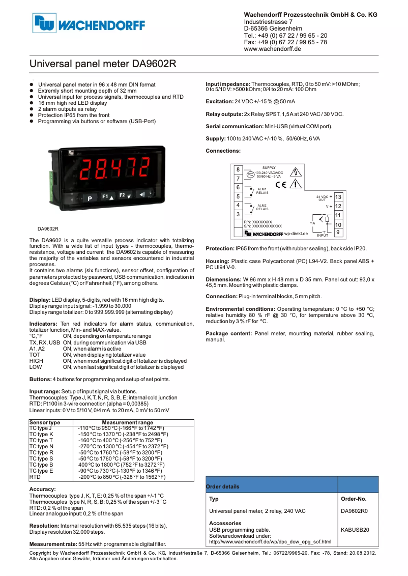 Página 1 del manual Manual de usuario Wachendorff DA9602R0