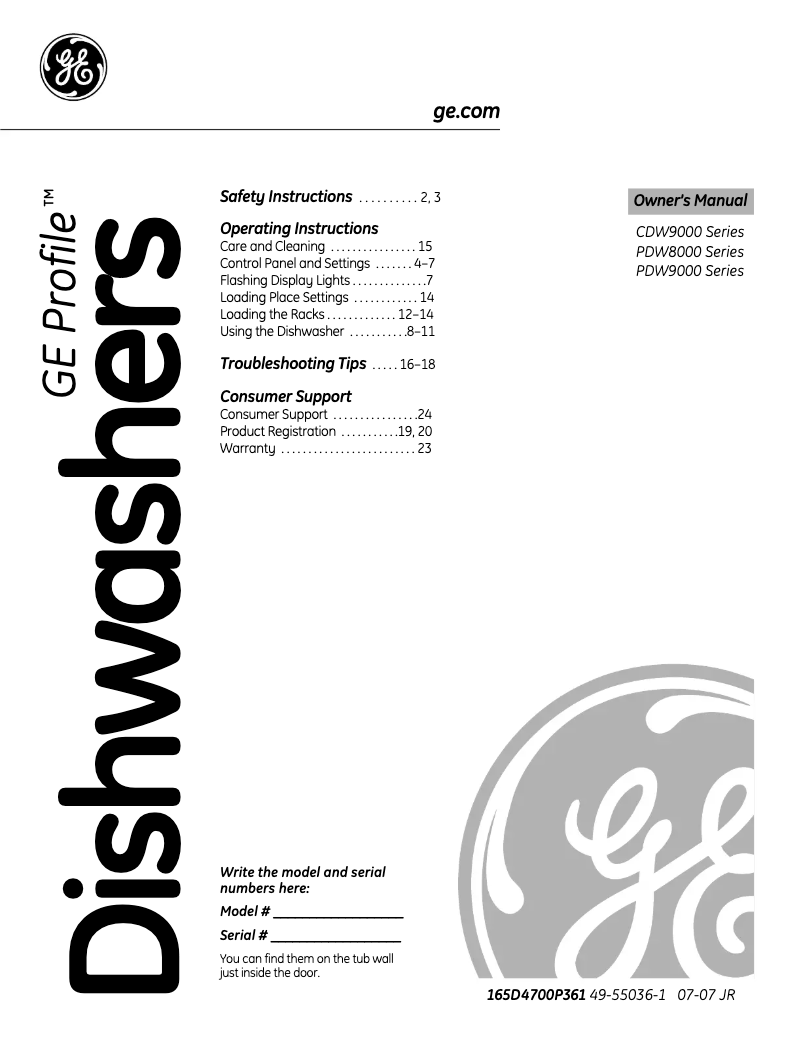 Page 1 de la notice Manuel d'utilisation et d'entretien GE Profile PDW8800JCC