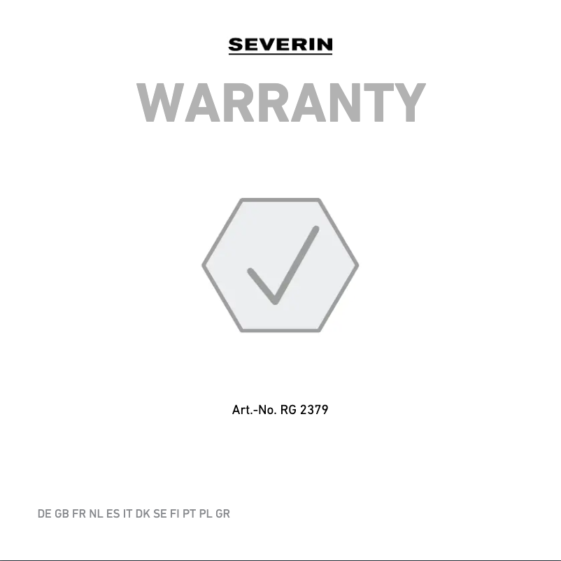 Page 1 de la notice Informations de garantie Severin RG 2379