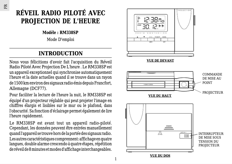 Page 1 de la notice Manuel utilisateur Oregon Scientific RM338SP