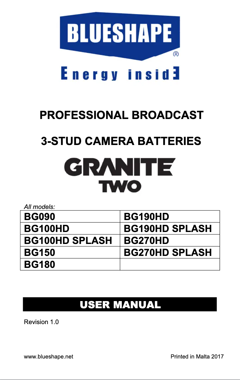 Page 1 de la notice Manuel utilisateur BlueShape Granite HDplus