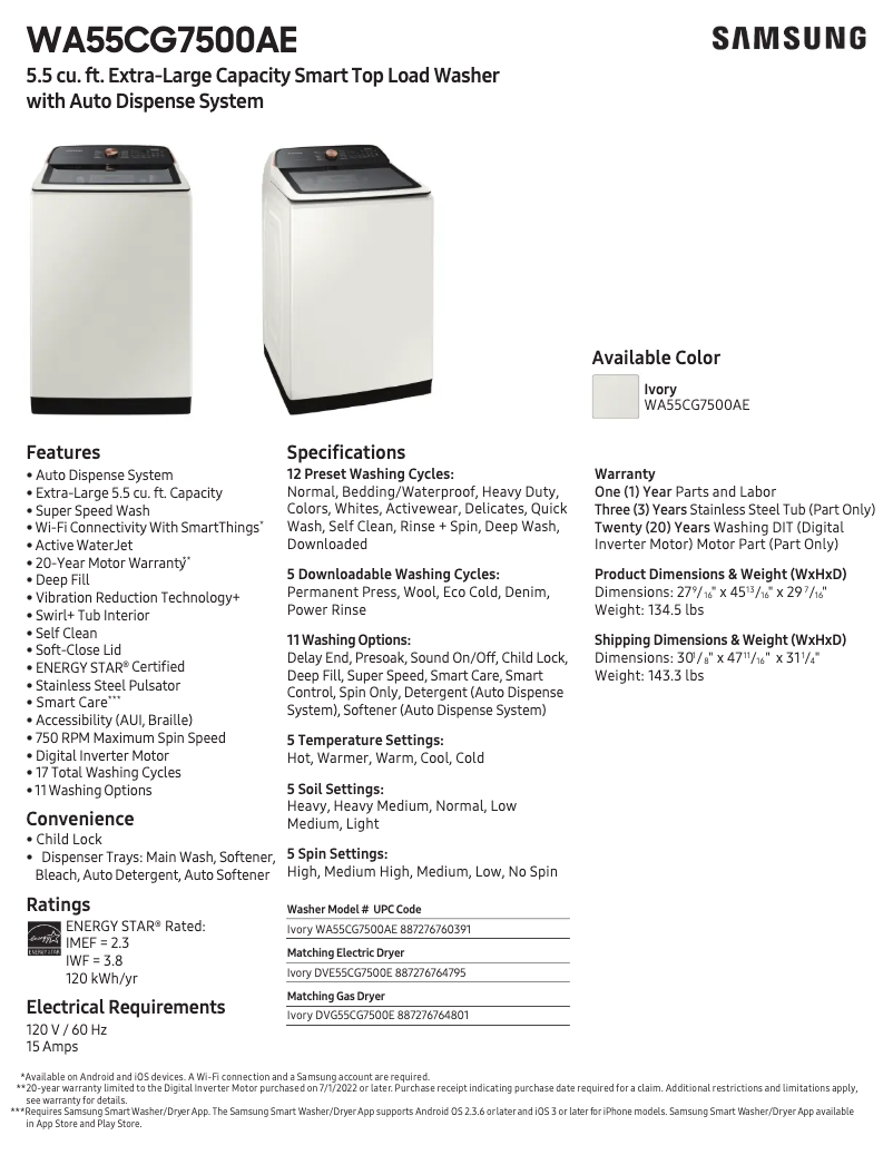 Image de la première page du manuel de l'appareil WA55CG7500AE