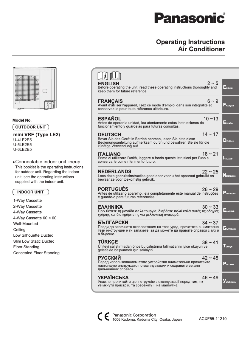 Page 1 de la notice Manuel utilisateur Panasonic U-5LE2E5