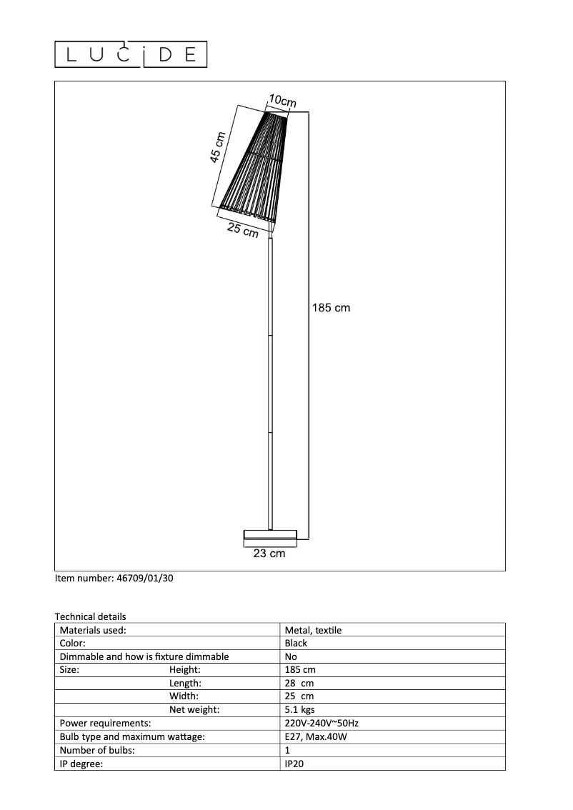 Page 1 de la notice Manuel utilisateur Lucide Noralie 46709/01/30