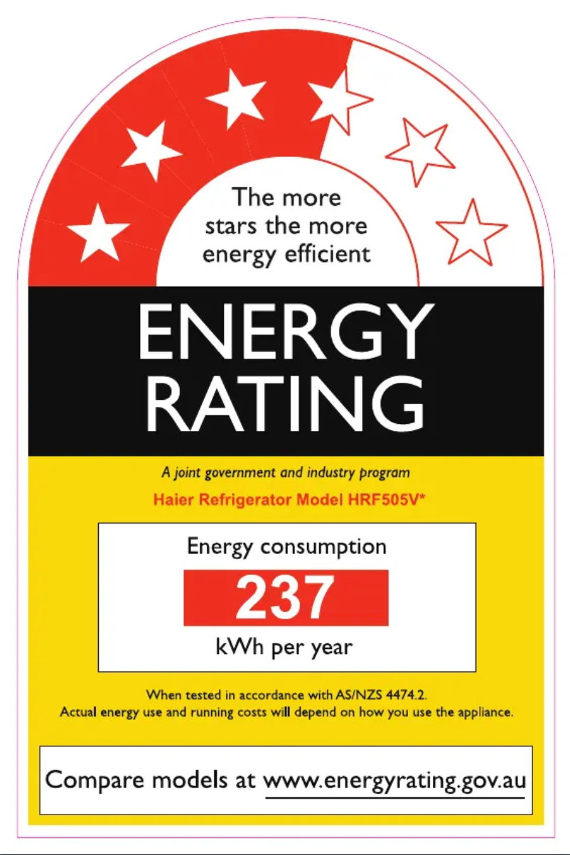 Page n°1 - Label énergétique Haier HRF505VS