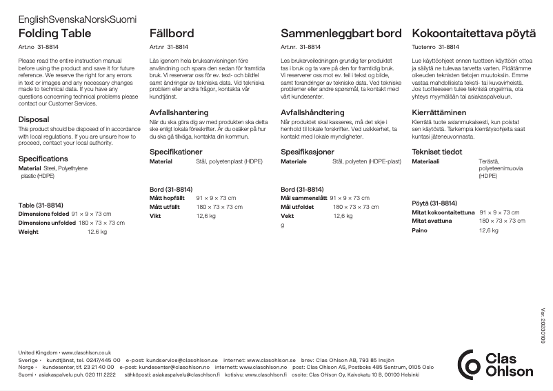 Página 1 del manual Manual de usuario Clas Ohlson 31-8814