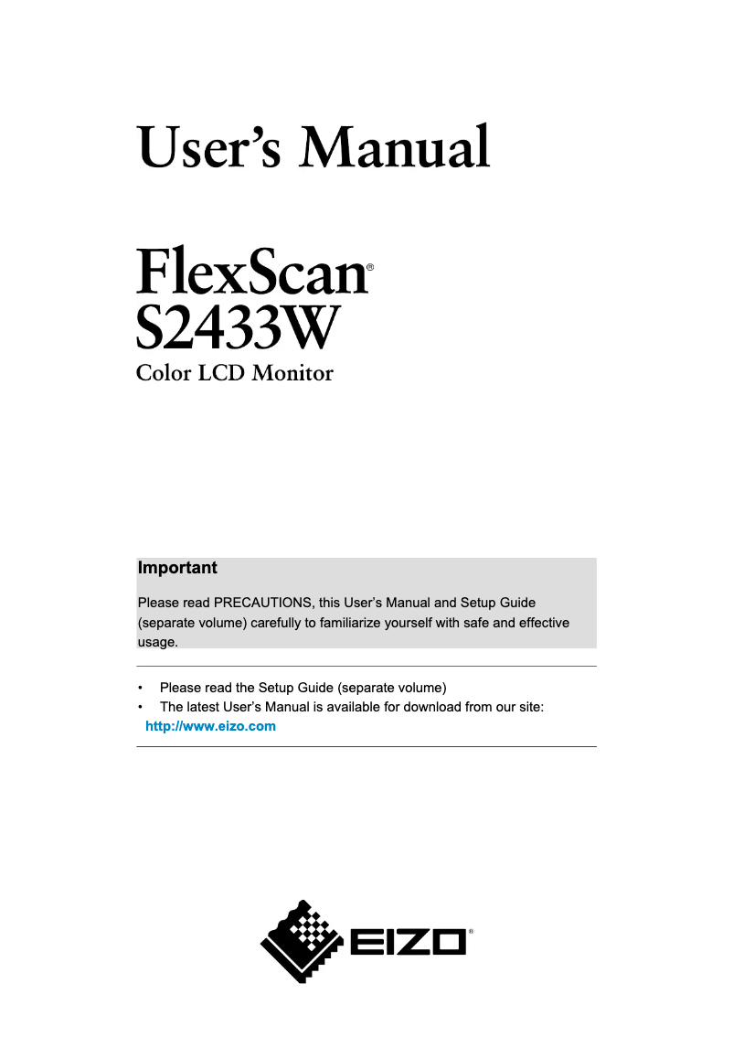 Image de la première page du manuel de l'appareil FlexScan S2433W
