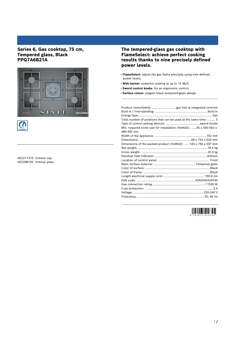 Página 1 del manual Ficha técnica Bosch PPQ7A6B21A