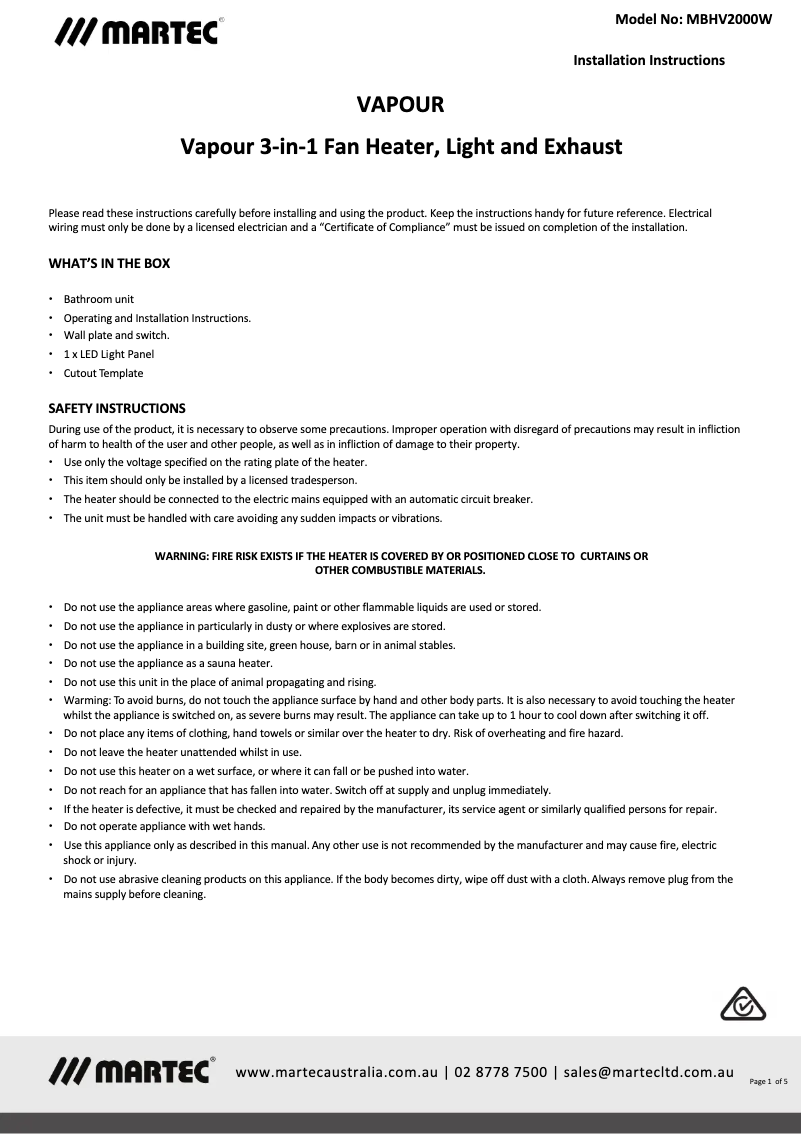 Page n°1 - Manuel utilisateur Martec Vapour