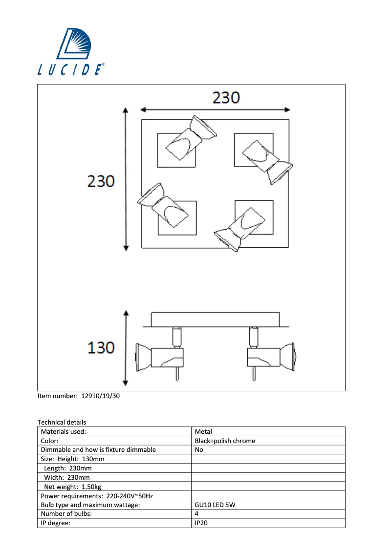 Page n°1 - Manuel utilisateur Lucide Brackx 12910/19/30
