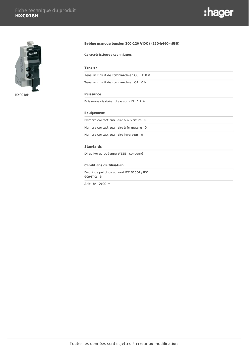 Image de la première page du manuel de l'appareil HXC018H