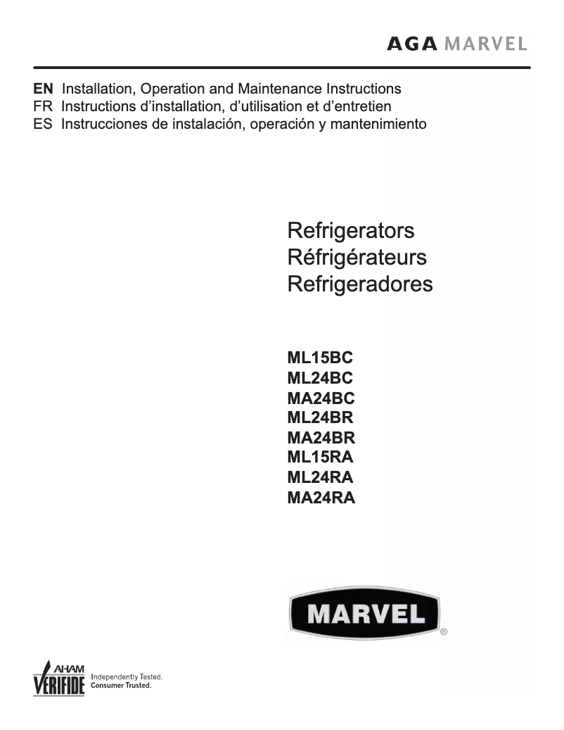 Page n°1 - Manuel utilisateur Marvel ML24RAS1RS
