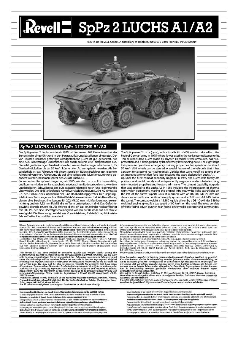 Image de la première page du manuel de l'appareil SpPz 2 LUCHS A1/A2