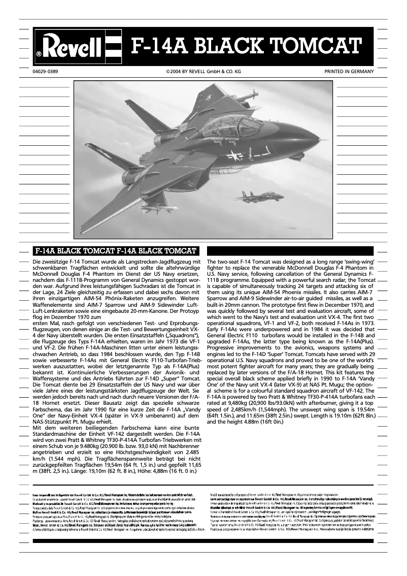 Image de la première page du manuel de l'appareil F-14A Black Tomcat
