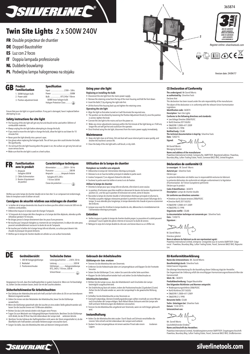 Page 1 de la notice Manuel utilisateur Silverline 365874