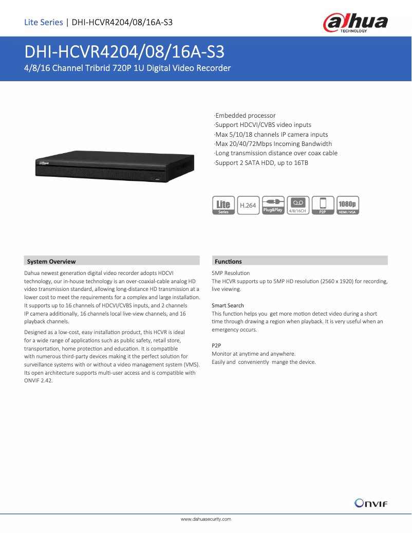 Page n°1 - Fiche technique Dahua Technology HCVR4204/08/16A-S3