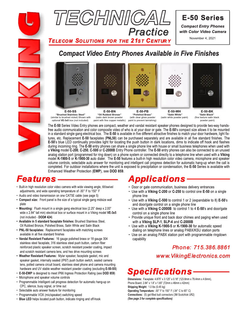 Page n°1 - Manuel utilisateur Viking E-50-WH