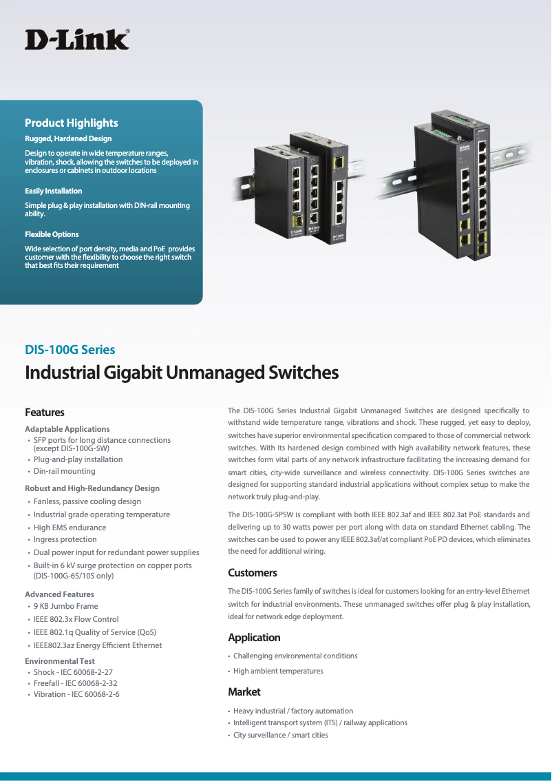 Page 1 de la notice Fiche technique D-Link DIS-100G-5SW