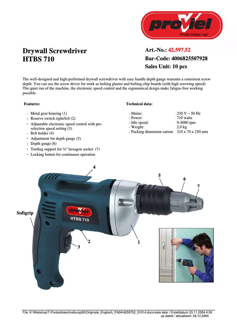 Page n°1 - Manuel utilisateur Proviel HTBS 710