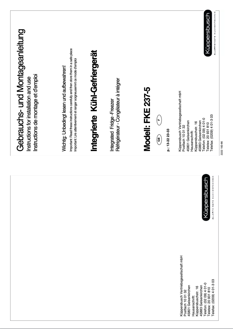 Page n°1 - Manuel utilisateur Küppersbusch FKE 237-5