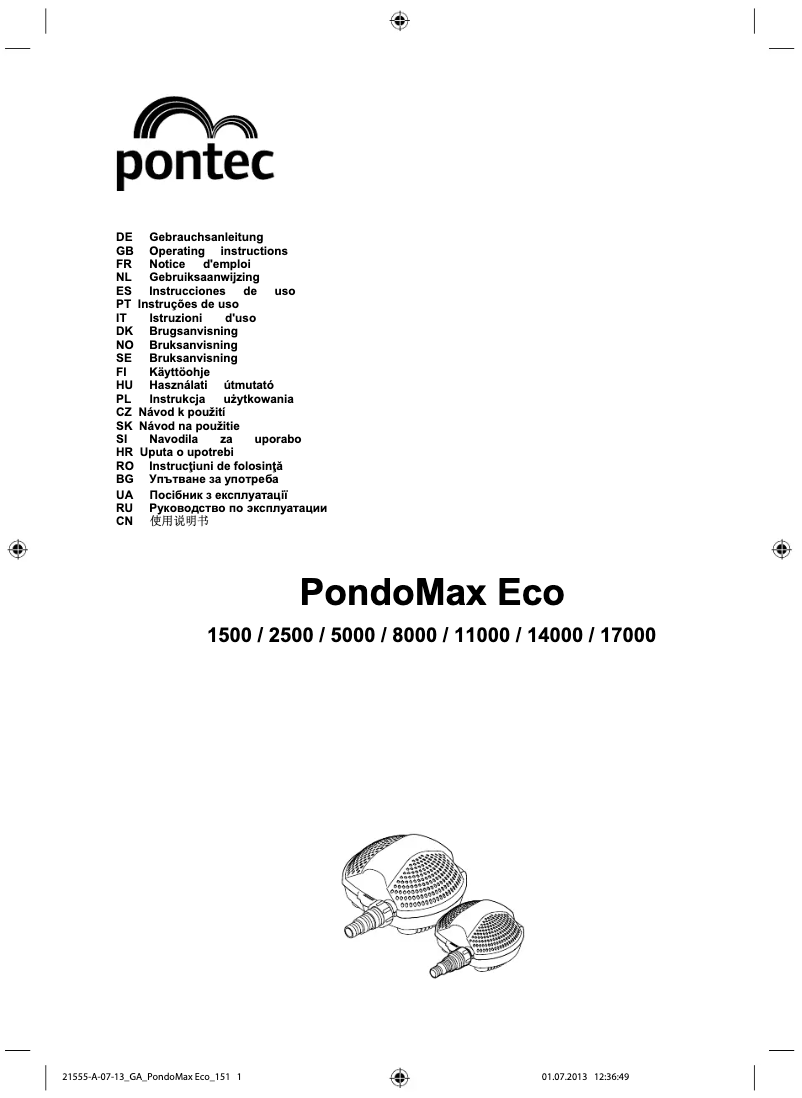 Page n°1 - Manuel utilisateur Pontec PondoMax Eco 11000