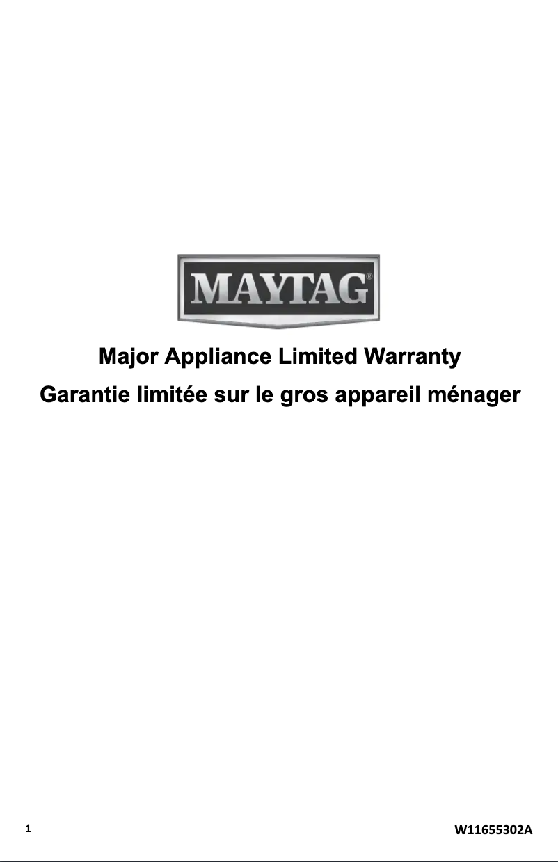Page 1 de la notice Informations de garantie Maytag MRFF5036PZ