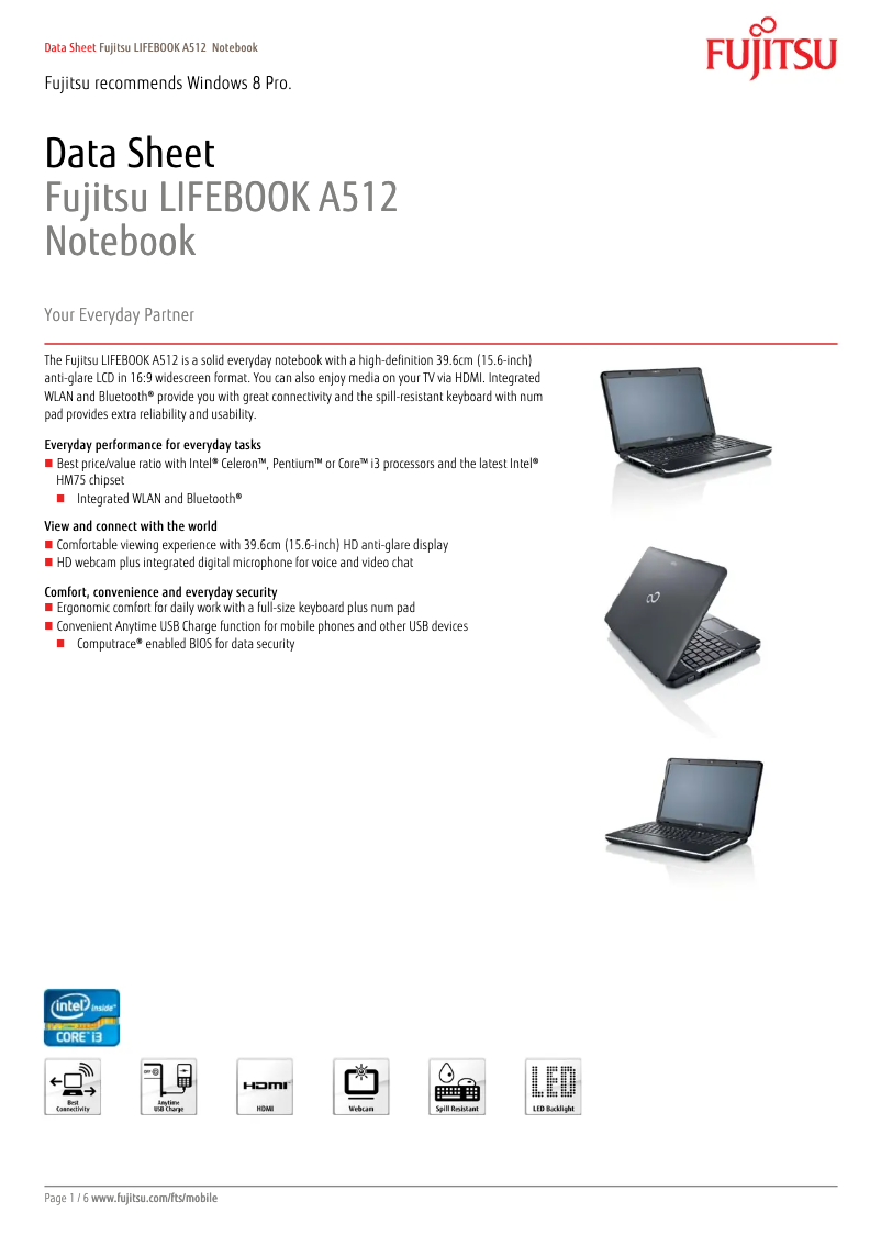 Image de la première page du manuel de l'appareil LIFEBOOK A512