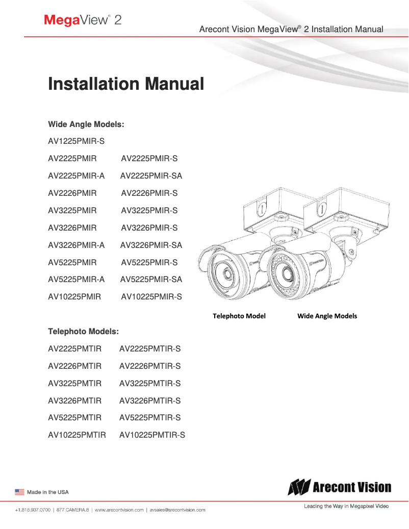 Page 1 de la notice Manuel utilisateur Arecont Vision AV2226PMIR