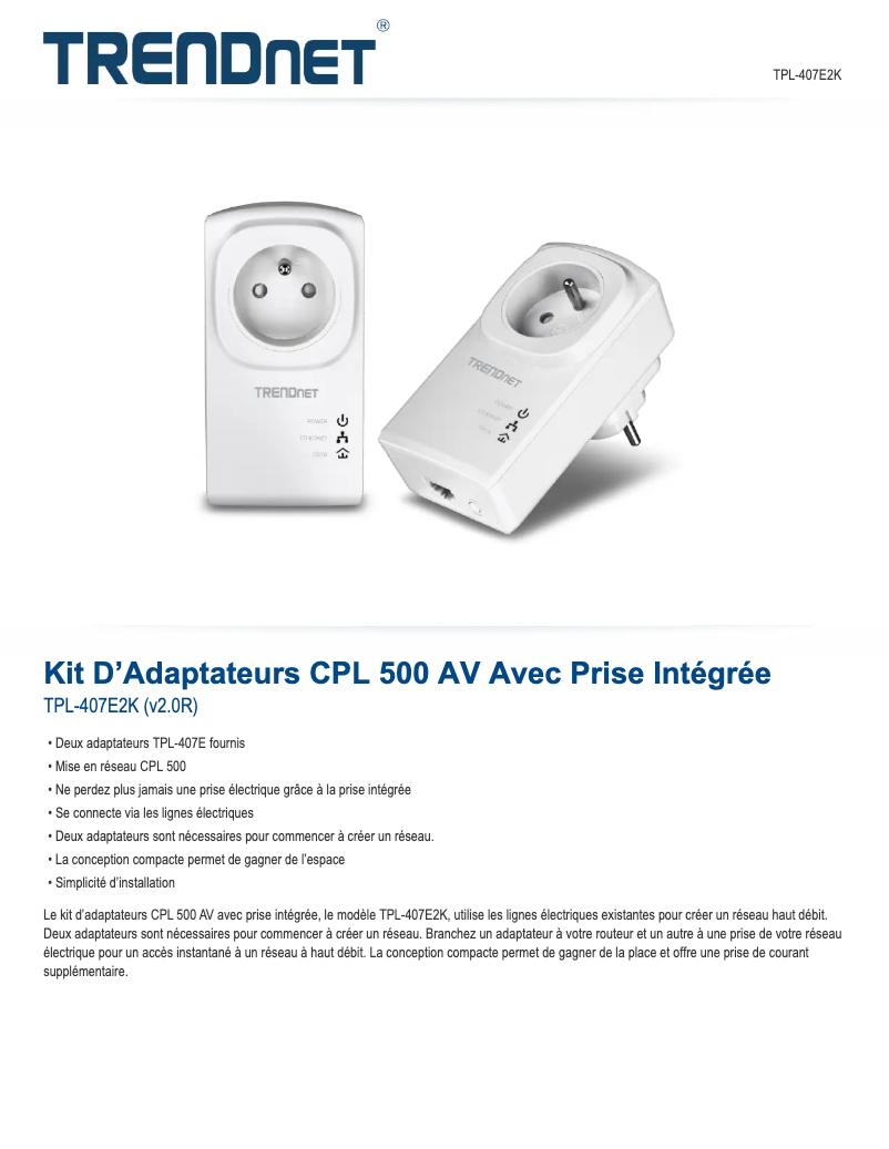 Page n°1 - Fiche technique TRENDnet TPL-407E2K