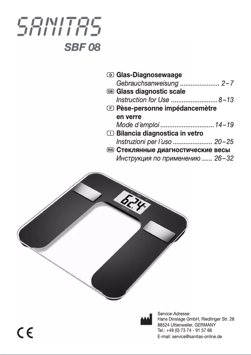 Page 1 de la notice Manuel utilisateur Sanitas SBF 08
