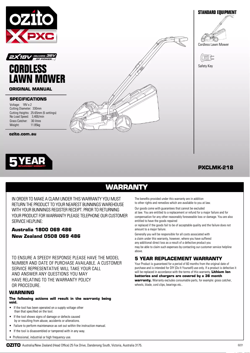 Page 1 de la notice Manuel utilisateur Ozito PXMHBTK-458