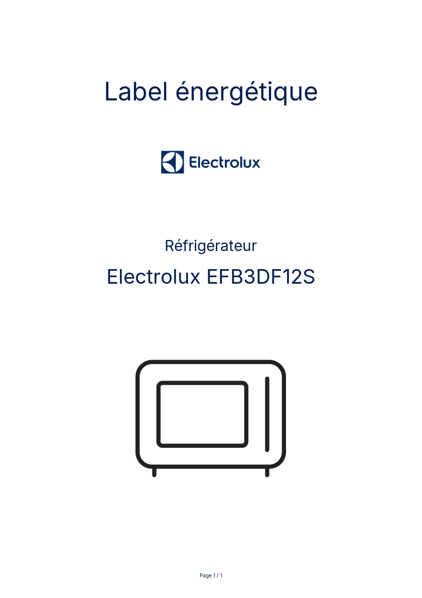 Page n°1 - Label énergétique Electrolux EFB3DF12S