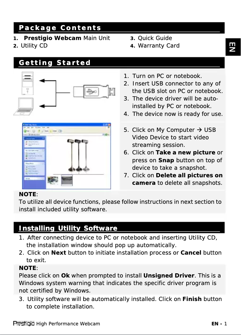 Page 1 de la notice Manuel utilisateur Prestigio PWC320S