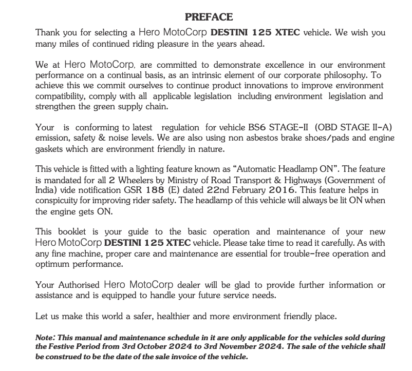 Page 1 de la notice Manuel utilisateur Hero Destini 125 Xtec (2023)