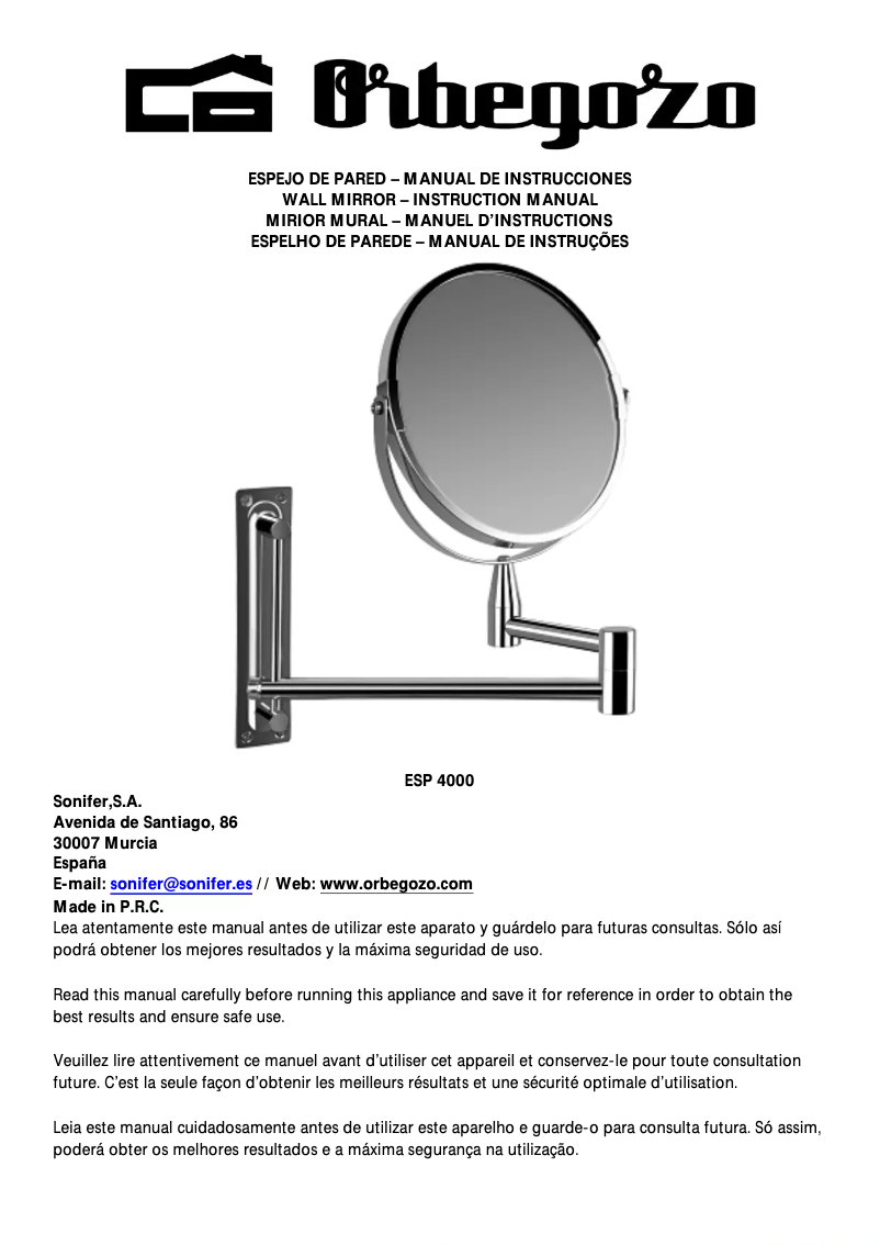 Page 1 de la notice Manuel utilisateur Orbegozo ESP 4000