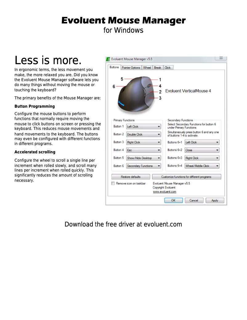 Page 1 de la notice Manuel utilisateur Evoluent VerticalMouse C Right