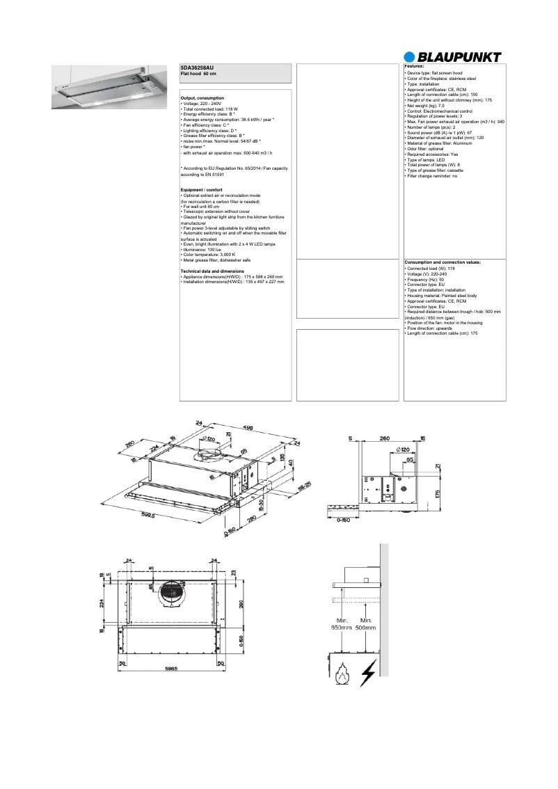 Page n°1 - Fiche technique Blaupunkt 5DA36258AU