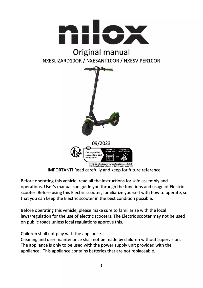 Page 1 de la notice Manuel utilisateur Nilox NXESANT10OR