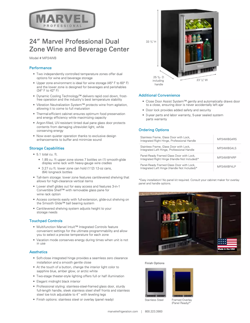 Page 1 de la notice Fiche technique Marvel MP24WBG4LS