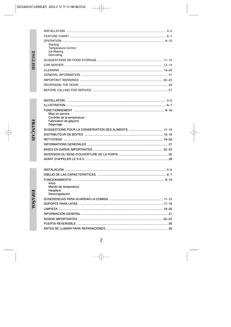 Page 1 de la notice Manuel utilisateur LG GC-151RCW