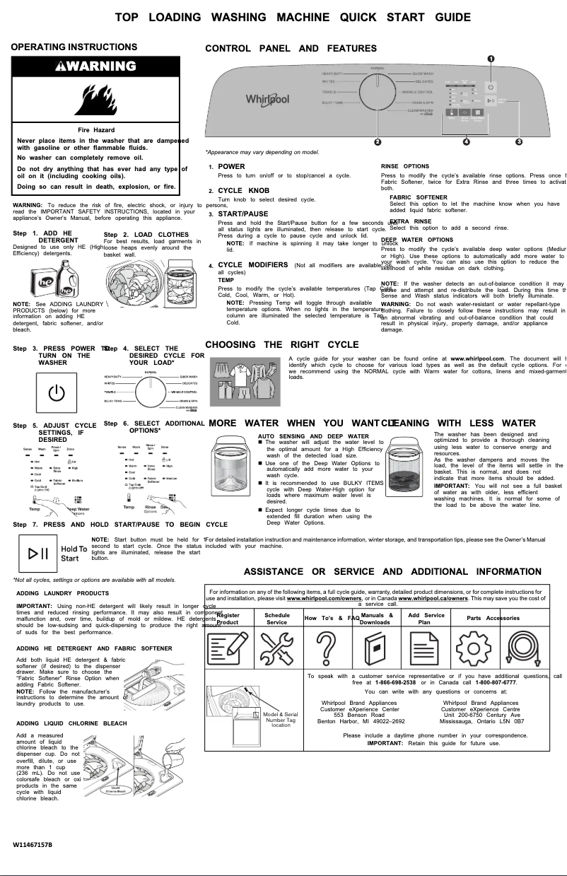 Page 1 de la notice Guide de démarrage rapide Whirlpool WTW6150PB