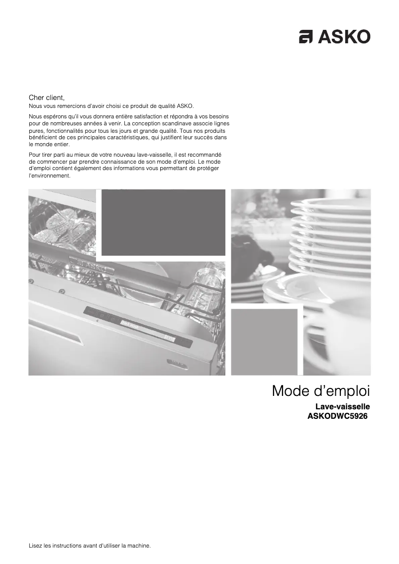 Page n°1 - Manuel utilisateur Asko DWC5926W