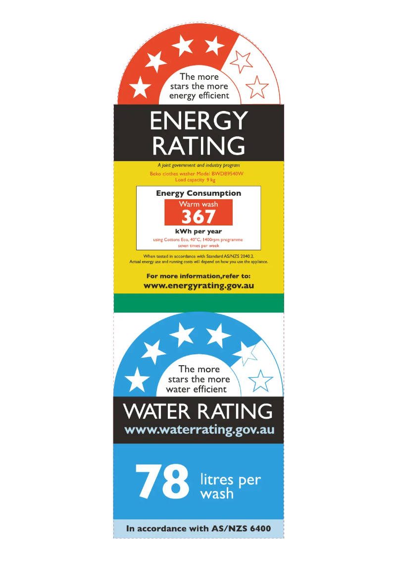 Page 1 de la notice Label énergétique Beko BWDB9540W