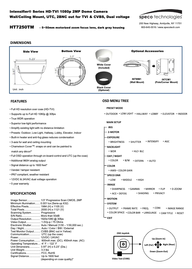 Page 1 de la notice Manuel utilisateur Speco Technologies HT7250TM