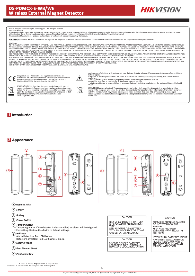 Page n°1 - Mode d'emploi Hikvision DS-PDMCX-E-WE
