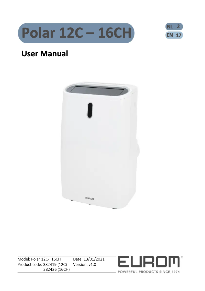 Page n°1 - Manuel utilisateur Eurom Polar 16CH