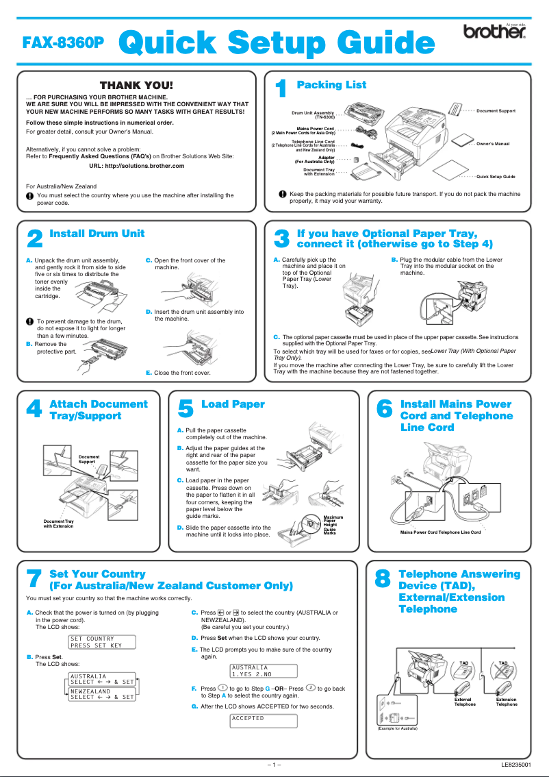 Page 1 de la notice Guide d'installation Brother FAX-8360P